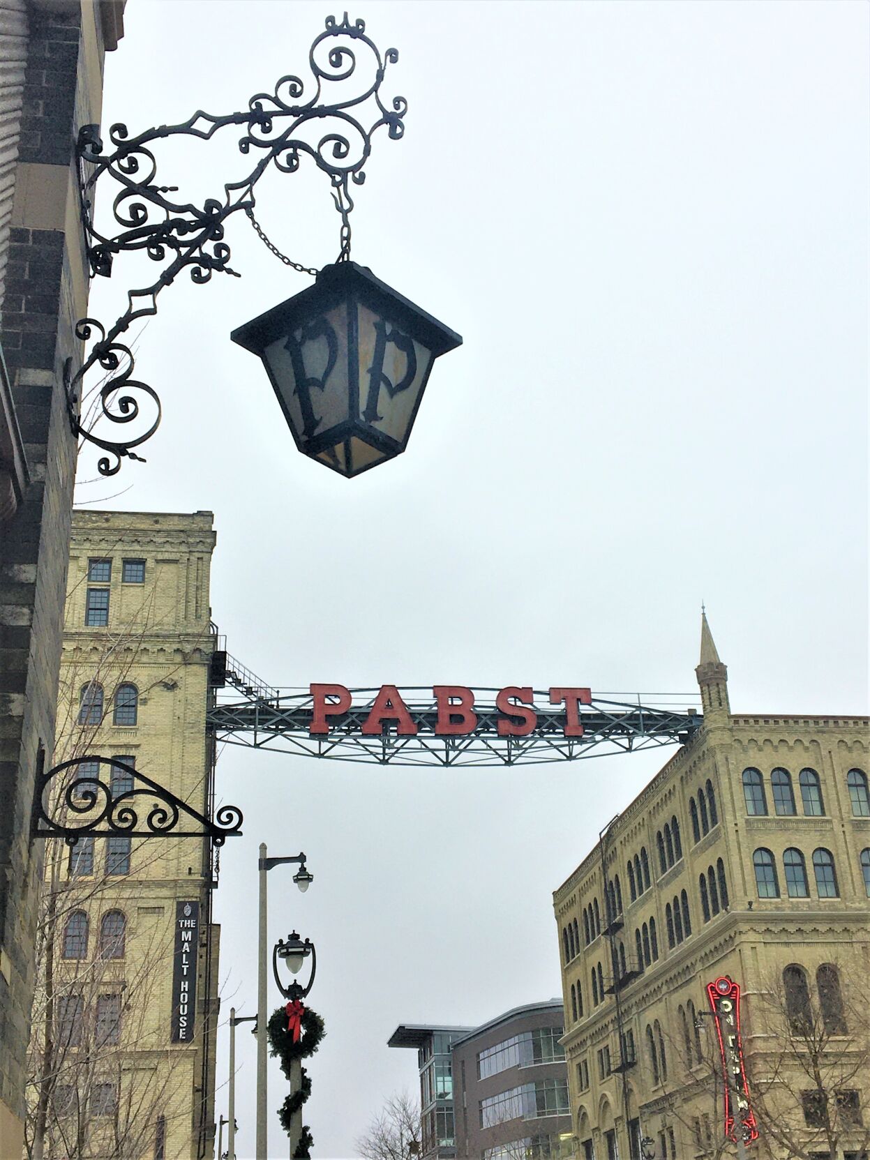 Street scene of the former Pabst Brewing Co. flagship Milwaukee brewery along West Juneau Avenue
